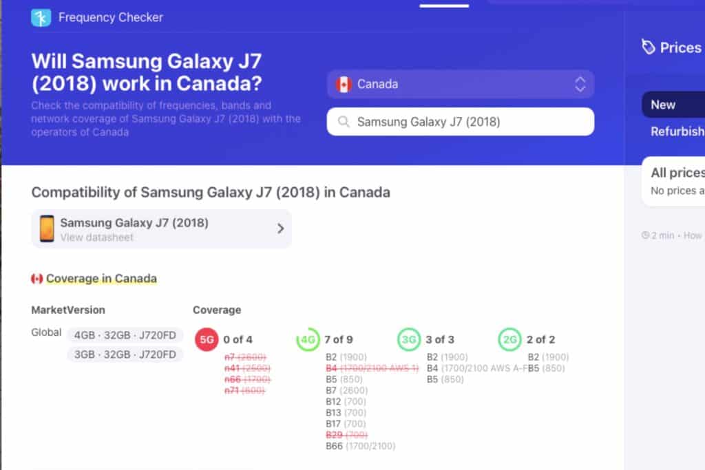 compatibility des réseaux canada avec un Samsung galaxy J7