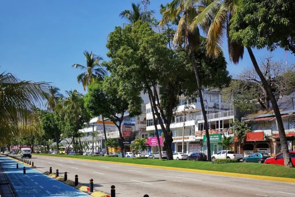 Avenue principale Acapulco avec ses commerces, acapulco mexique
