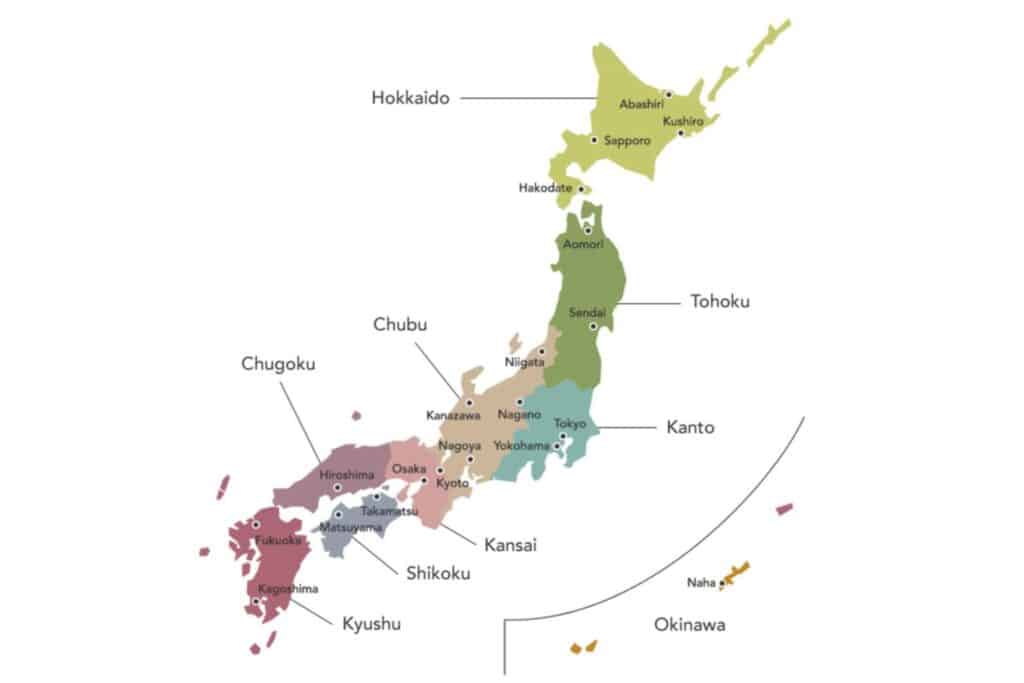 carte des zones du japon