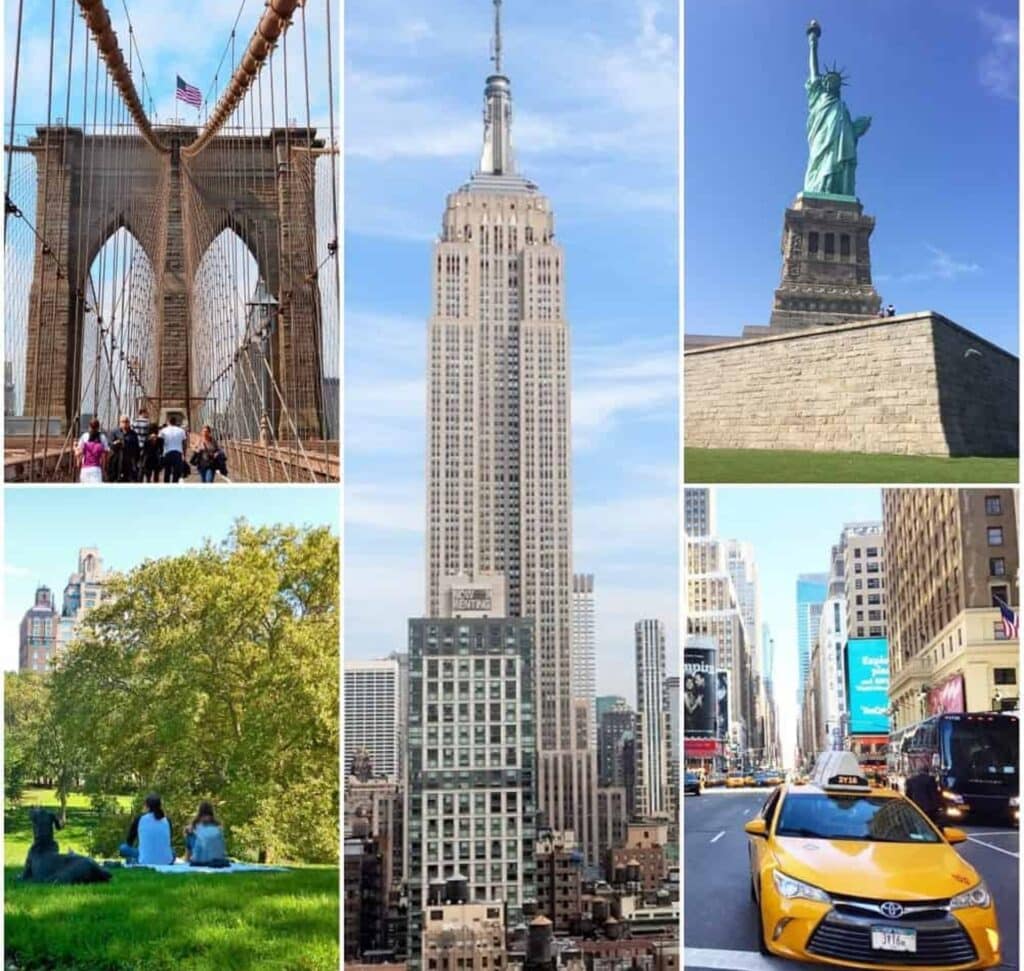 cinq images des monuments de New York